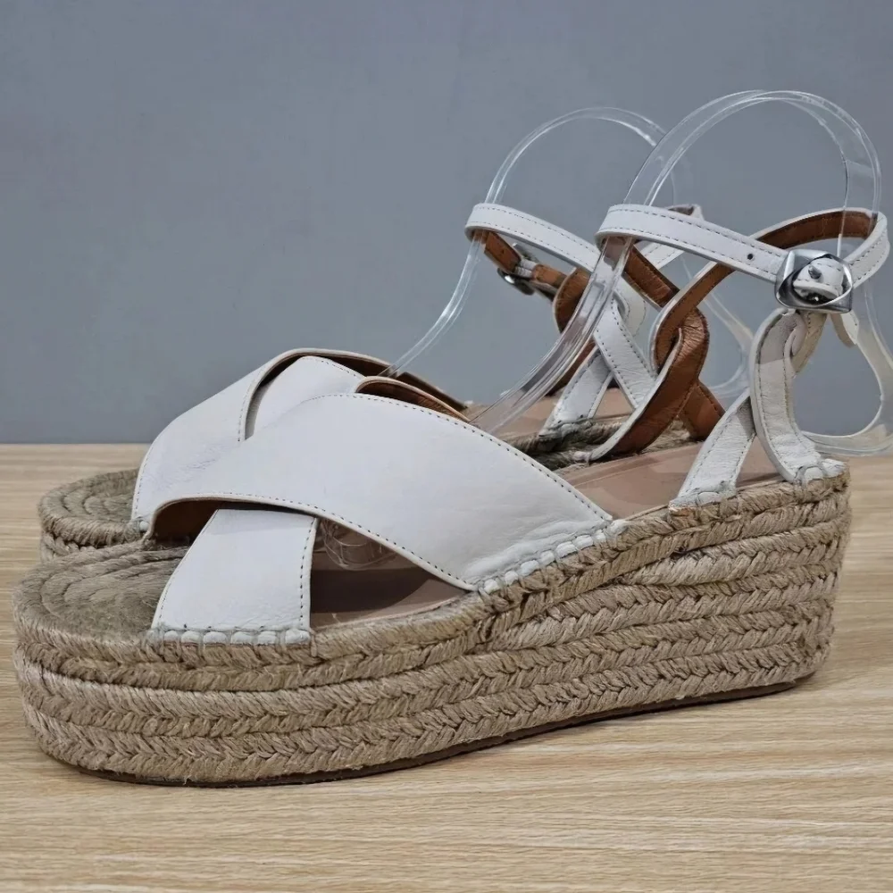 NEW Rag & Bone Hera Sandal Espadrille Platform Wedge Antique White Leather EU 41